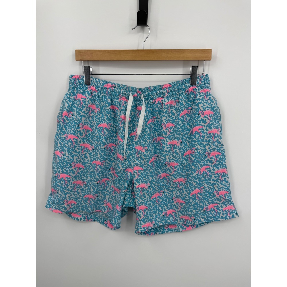 Chubbies The Flamingos Swim Trunks Men Large Blue Pink Patterned Mesh Liner 5.5"